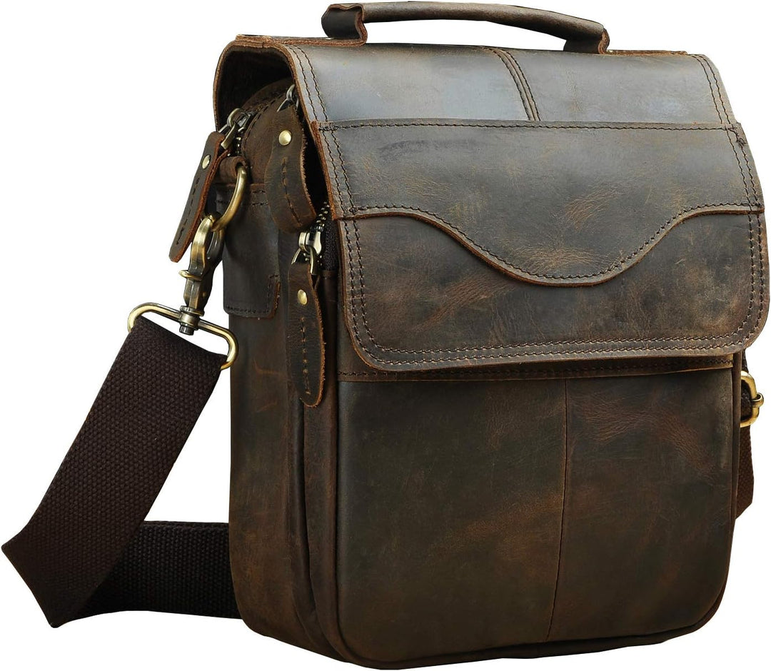 Le'aokuu Herren Echtleder Sling Messenger Schultertasche Tasche (144 Dunkelbraun)