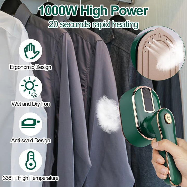 AUAUY Dampfbügeleisen Mini, 1000 W Faltbares Tragbares Reisebügeleisen, Handbügelmaschine mit 100 ml
