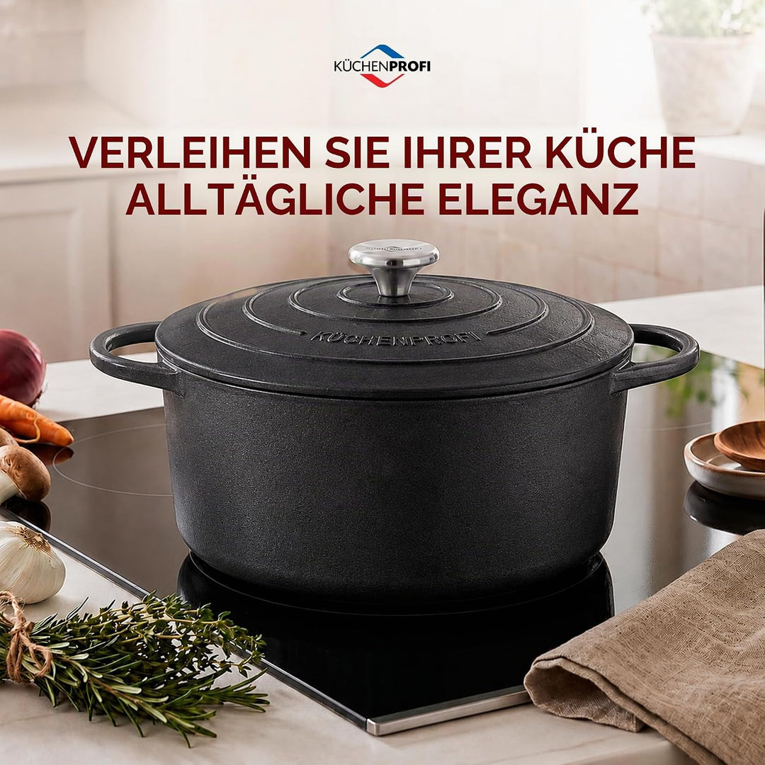 Küchenprofi Gusseisen Bräter mit Deckel, schwarz, 26 cm, Schmortopf, Auflaufform, Dutch Oven, Brotba
