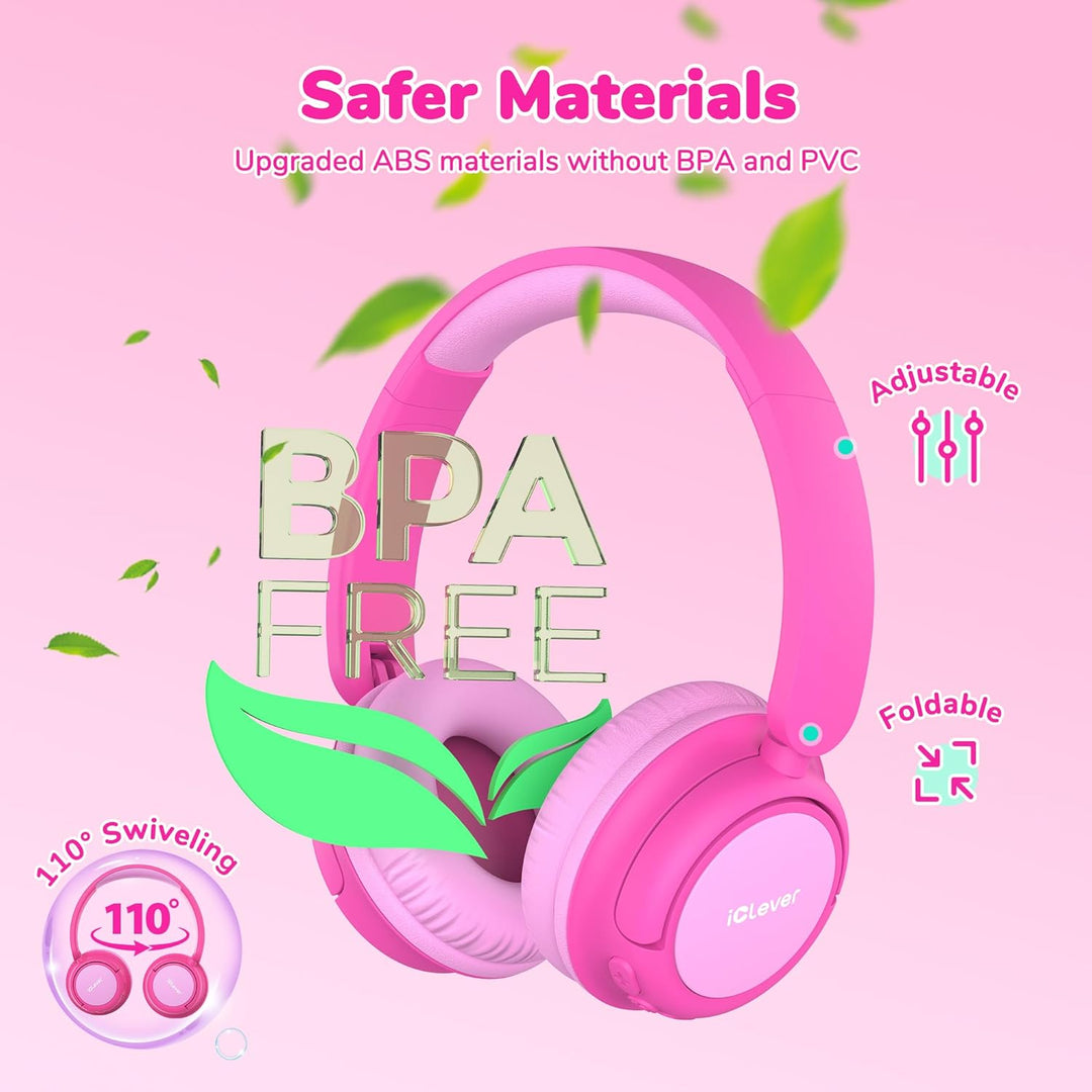 iClever Bluetooth Kopfhörer Kinder, 60 Std Akku, 74/85 dBA Lautstärkebegrenzung, Stereo-Sound, Typ-C