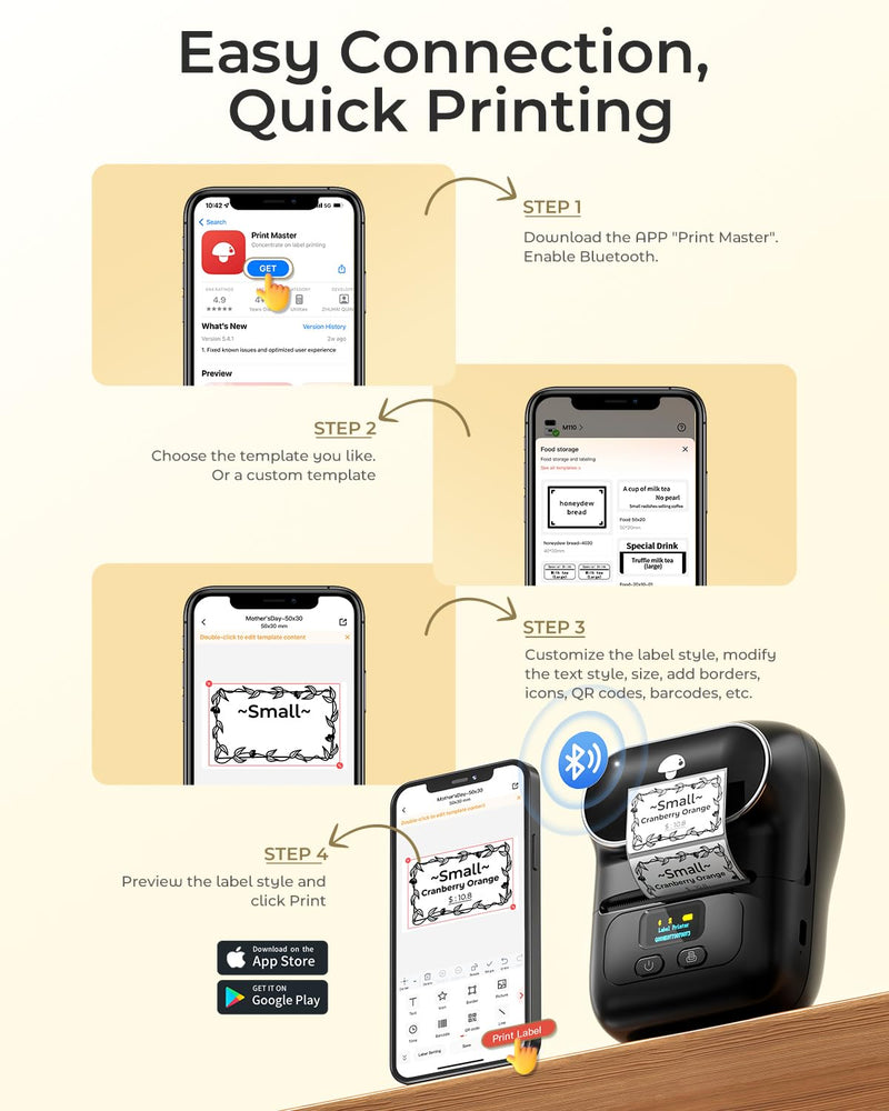Phomemo M110S Bluetooth Etikettendrucker-Thermoetikettendrucker-M110S Tragbarer Mini-Thermo-Label-Ma