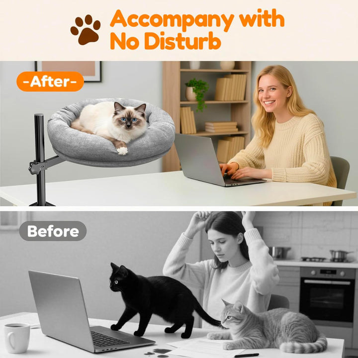 homegroove Katze Schreibtisch Bett, Katze Bett für Schreibtisch mit 360 ° Drehung & Höhenverstellbar