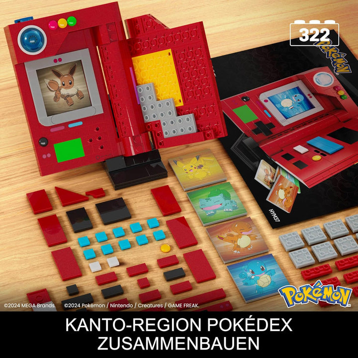 MEGA Pokémon Bauspielzeug für Erwachsene, zusammenbaubarer Kanto-Region Pokédex mit 322 Teilen, Lich