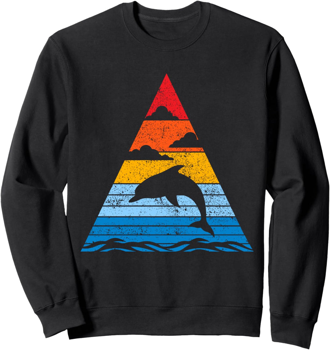 Retro Delfin Sunset Silhouette Ozean Damen Herren Kinder Sweatshirt