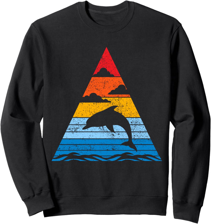 Retro Delfin Sunset Silhouette Ozean Damen Herren Kinder Sweatshirt