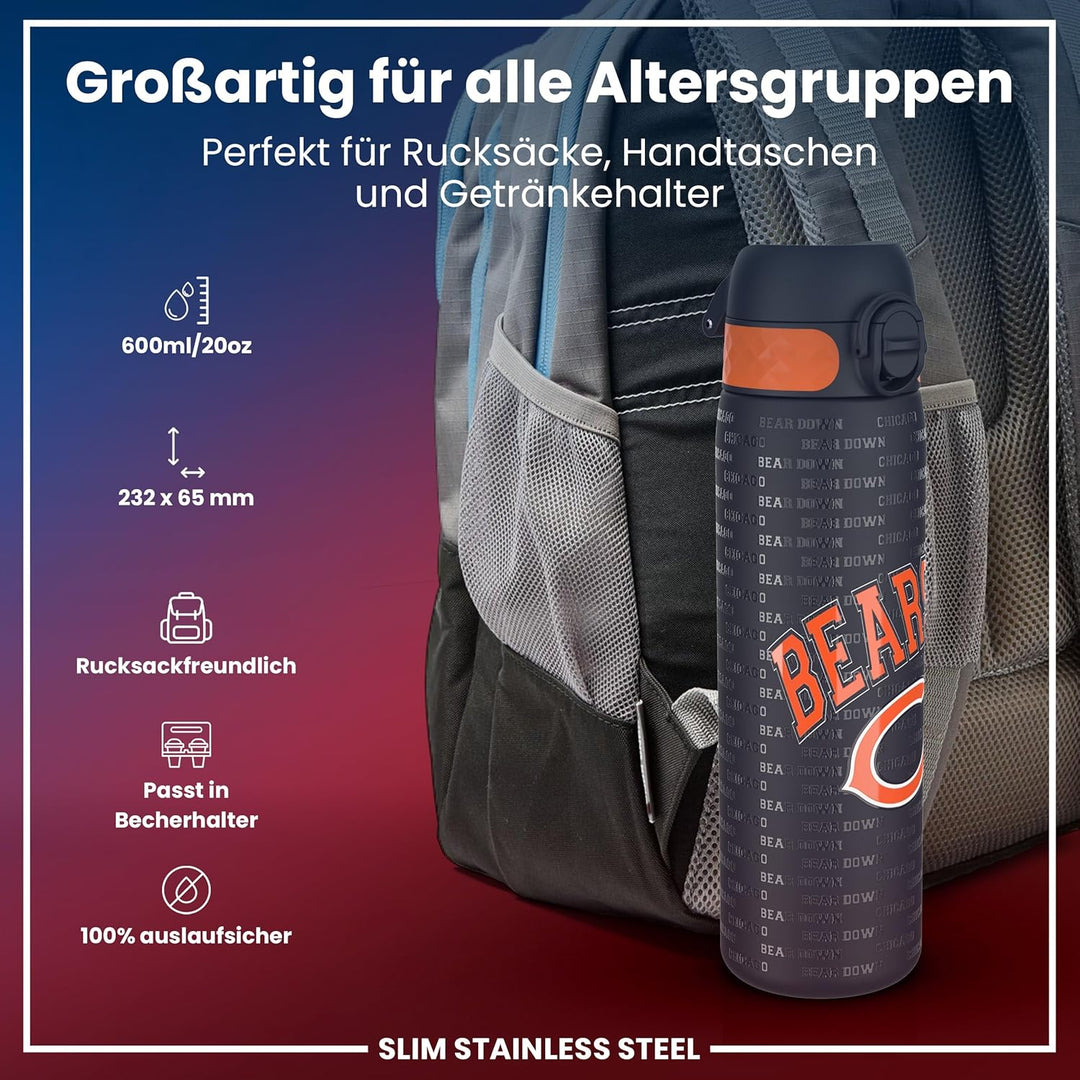 ion8 NFL Edelstahl-Trinkflasche, Auslaufsicher, Einhandöffnung, Sichere Verriegelung, Spülmaschinenf