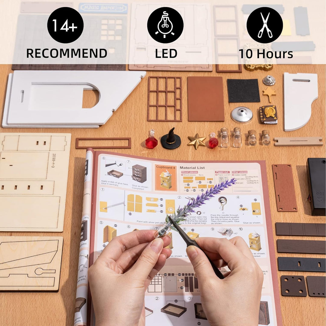 RoWood DIY Miniatur Haus Puppenhaus mit Licht, DIY Mini Holz Haus Modell Set, Bastelset Geburtstag G