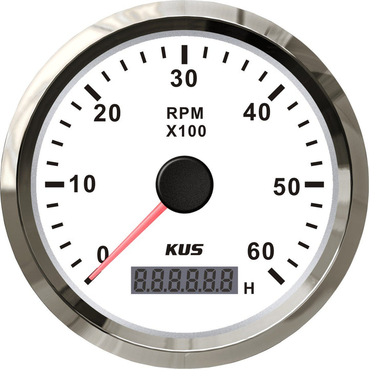 KUS Drehzahlmesser Drehzahlmesser mit Betriebsstundenzähler 6000RPM 85 mm 12V/24V mit Hintergrundbel