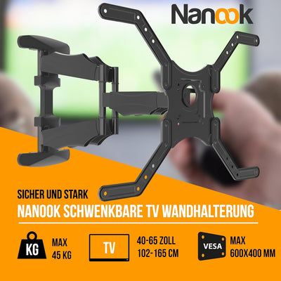 NANOOK TURN L Schwenkbare TV wandhalterung für 40-65 Zoll Fernseher-| Neigbar - Wandhalter für LCD,