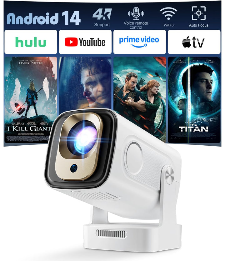 Beamer 4K HY260pro,Mini Beamer heimkino mit WiFi 6 Bluetooth 5.4,1080P Full HD mit Android TV,180° R