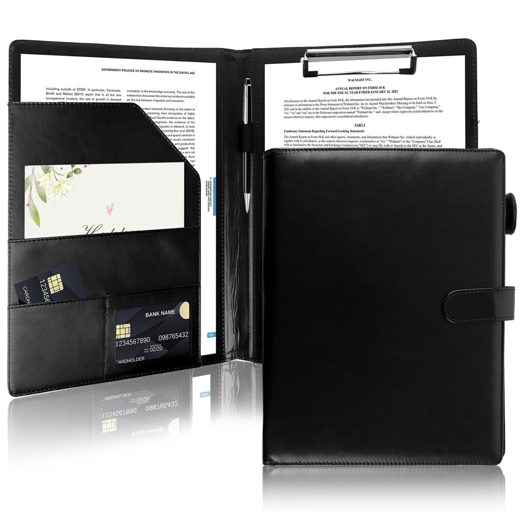 2 Stück Schreibbrett Klemmbrett A4 mit Deckel, 32x24.5cm Business Mappe, Schreibmappe A4 Leder, Schw