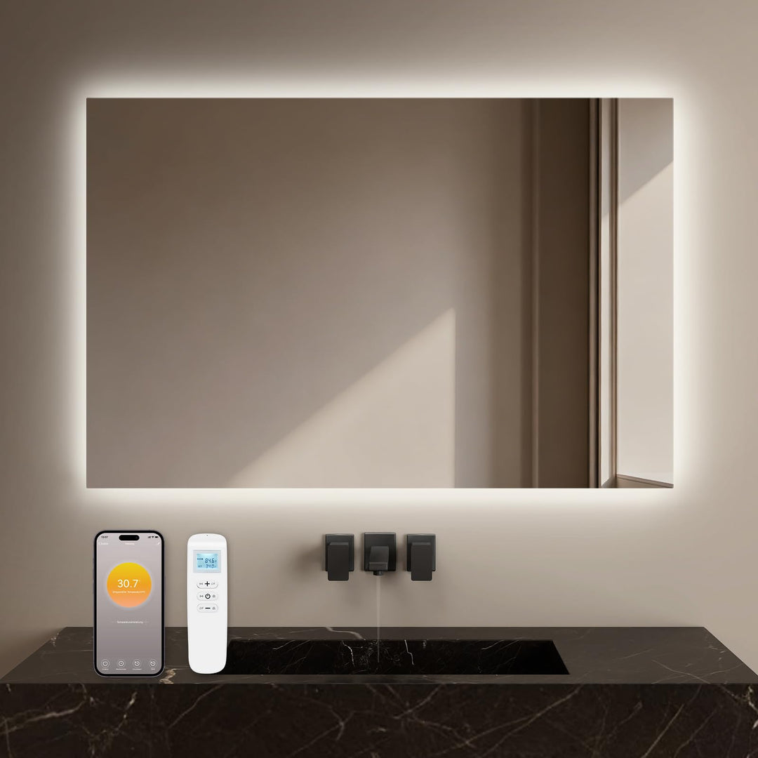 Infrarotheizung Spiegel mit Thermostat 500 Watt - Spiegelheizung Infrarot mit LED Beleuchtung Licht