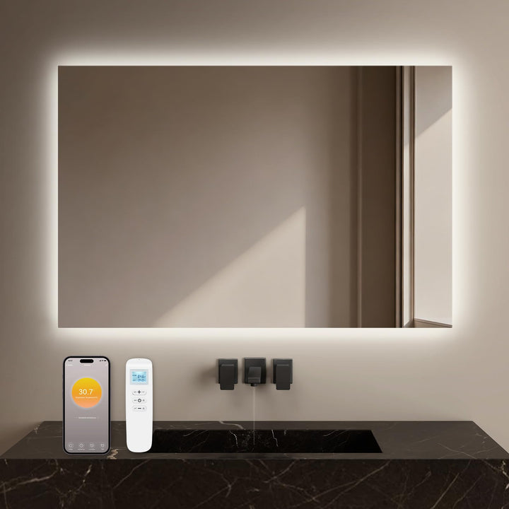 Infrarotheizung Spiegel mit Thermostat 500 Watt - Spiegelheizung Infrarot mit LED Beleuchtung Licht
