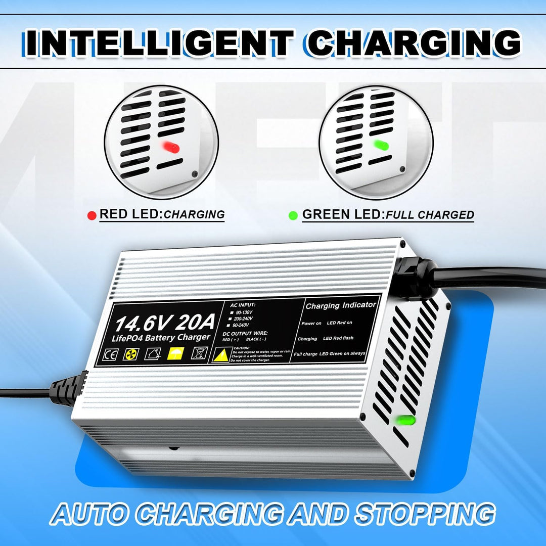 14,6V 20A LiFePO4 Ladegerät für 12V (12,8V) Lithium Eisenphosphat Batterieladegerät Schnellladung sc