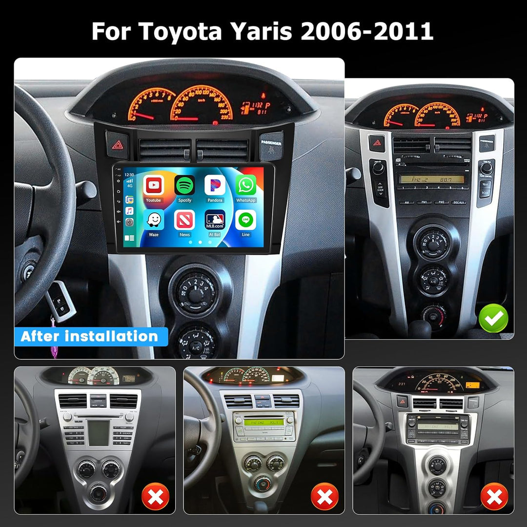 Hikity 8 Core 4+64GB Android 15 Autoradio für Toyota Yaris 2006-2011 Wireless CarPlay Android Auto，9