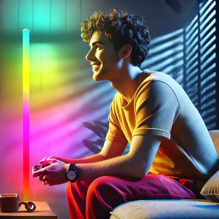 Luminea Home Control Steh Eck Leuchte: 2er-Set Smarte WLAN-Standleuchte mit RGB-IC-LEDs, App, 10 W,