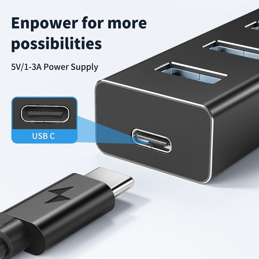 USB Hub 3.0, Aluminium 8-Port USB Verteiler 5Gbps Adapter mit 100cm Lang Kabel, Mehrfach USB3.0-Date