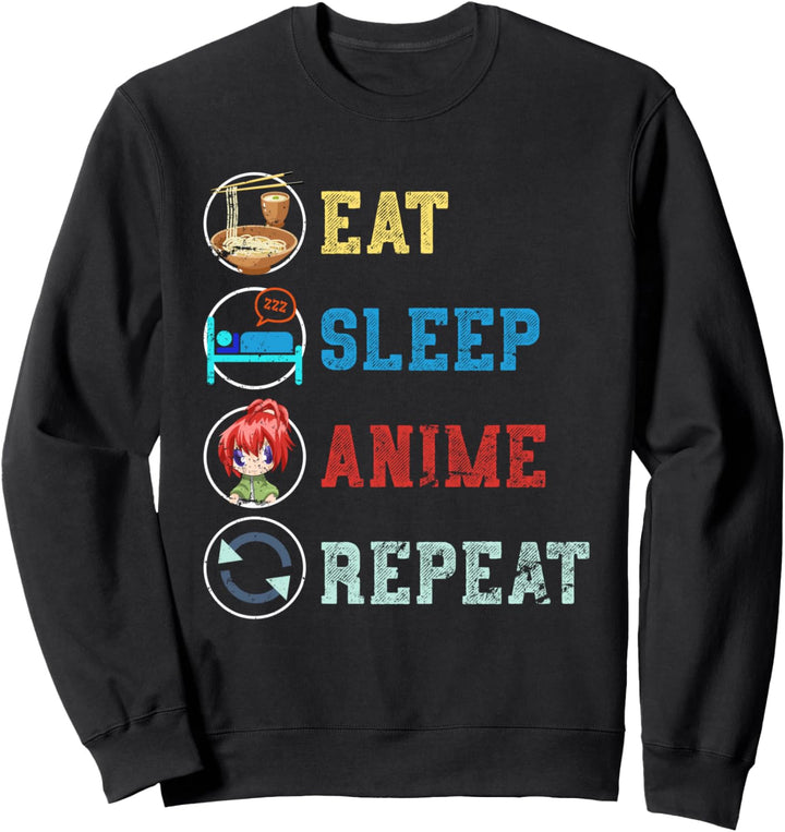 Essen Schlafen Anime Wiederholen Japan Ramen Kawaii Anime Sweatshirt