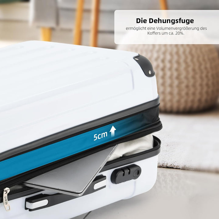 BEIBYE Zwillingsrollen 2048 Hartschale Trolley Koffer Reisekoffer in M-L-XL-Set in 15 Farben (White,