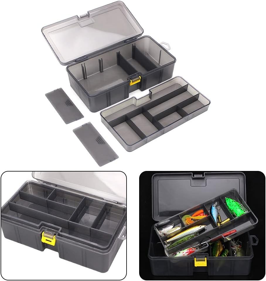 Köderausrüstungsbox, doppellagiges Angelzubehör, verstellbare Kunstköderhaken-Box zum Angeln, 21,5 x