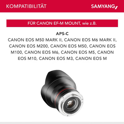 Samyang 12mm F2.0 Canon M schwarz - APS-C Weitwinkel Festbrennweite Objektiv für Canon M, manueller