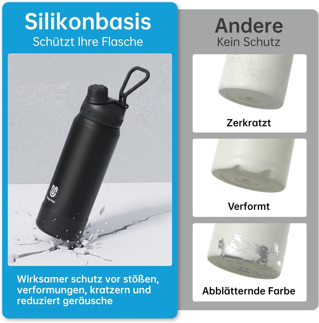 magcheer Isolierte Edelstahl Trinkflasche 1L mit Griff | BPA-Frei &amp; Auslaufsichere Isolierte Thermos