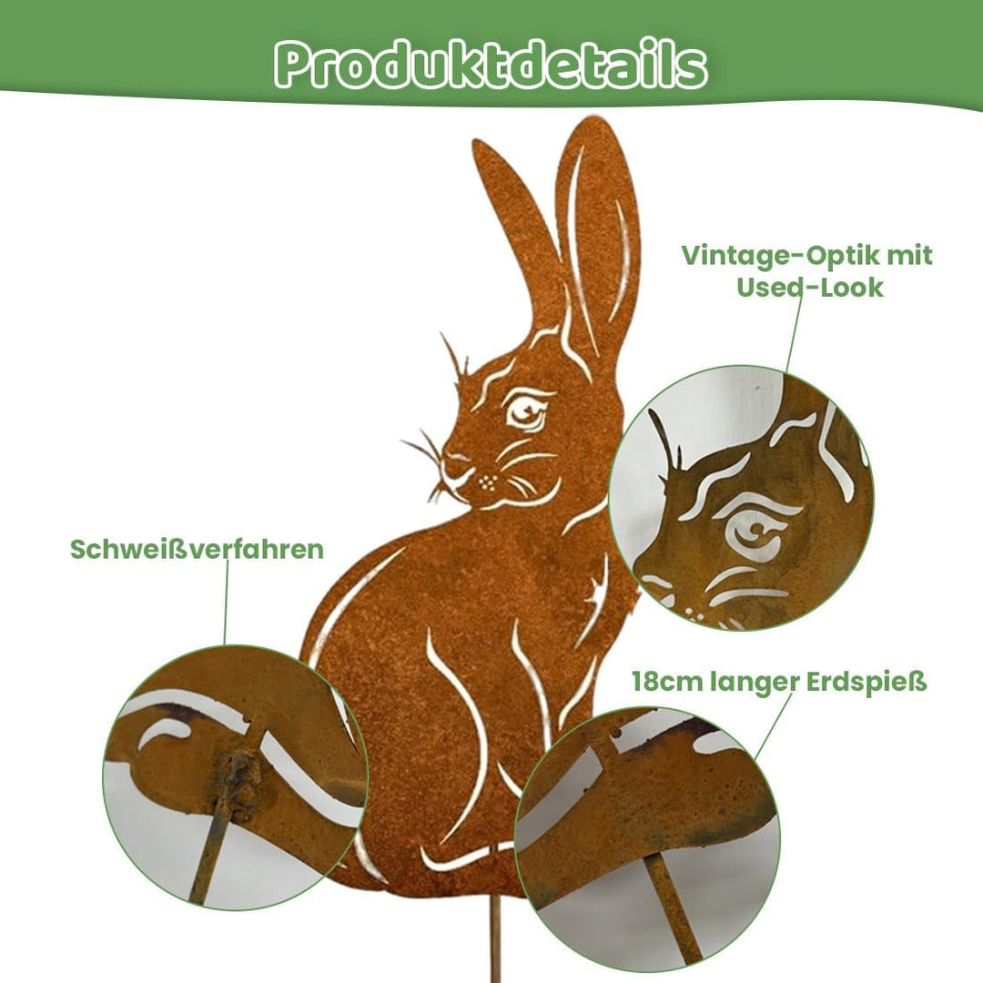Gartenstecker Osterhase, Osterhase Gartendeko Rost, Gartendeko Stecker Oster-hase, Ostern Deko für G