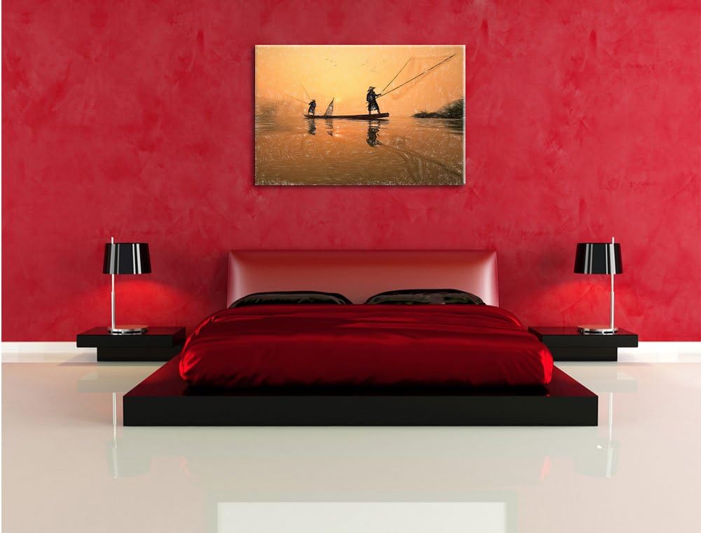 Pixxprint Fisher beim Angeln im Mekong-Fluss in Thailand Kunst Buntstift Effekt, Format: 100x70 auf