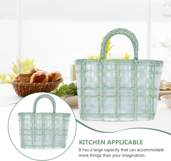 BESTonZON Korb Tasche Geflochten Mit Henkel Transparenter Jelly Bag Einkaufskorb 30X1X30Cm Leichte H