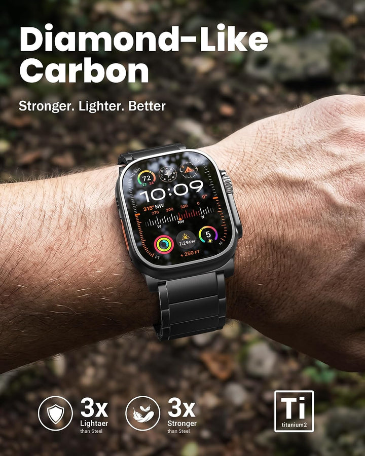 LULULOOK Titan Armband für Apple Watch Ultra 3/2/1 Armband 49mm, DLC Titanium Schwarz Grad 2 Ersatza