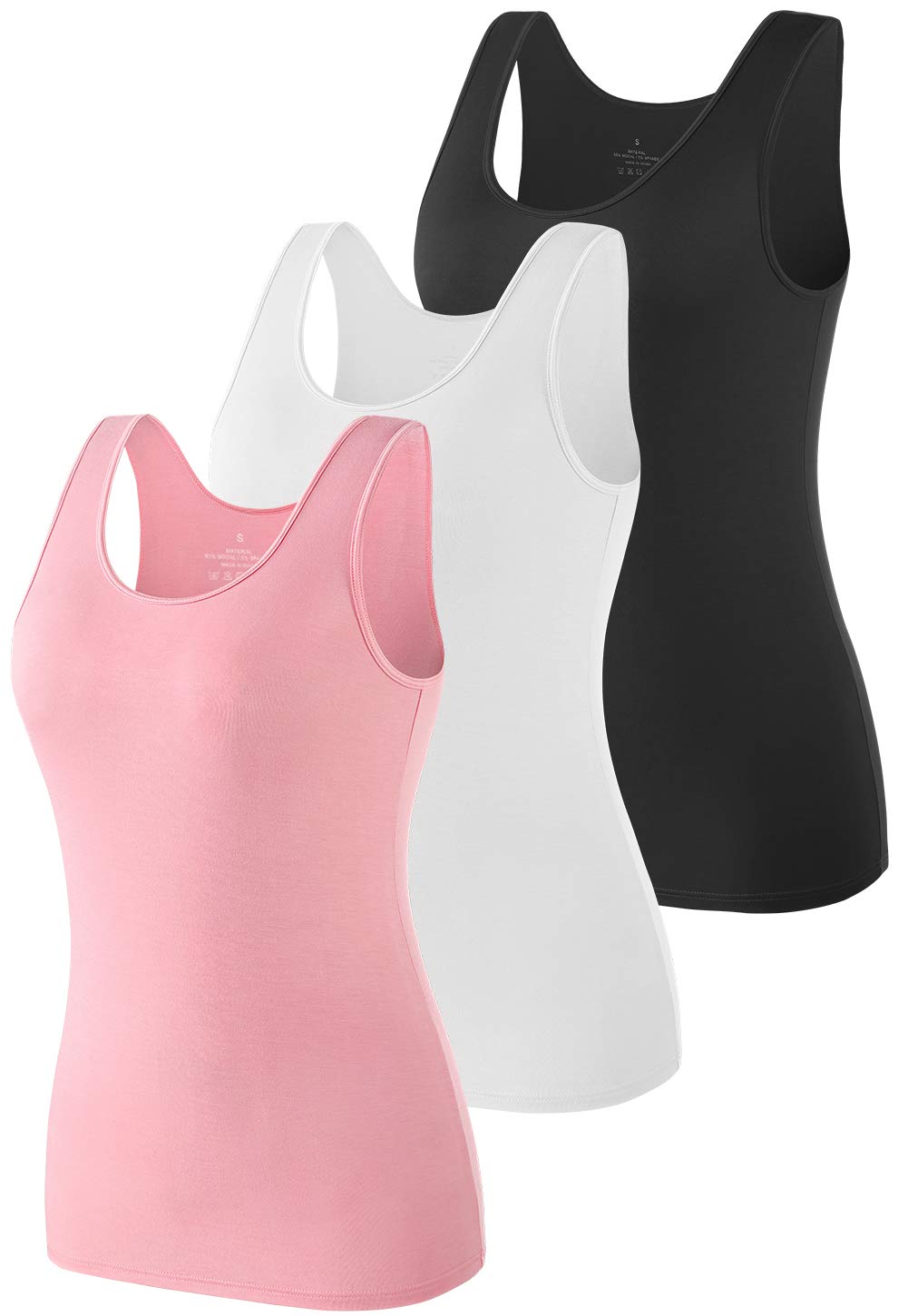 vislivin Elastische Tank Tops für Damen Unterhemden 3/4er Pack M 3er Pack - Schwarz/Weiss/Rosa, M 3e