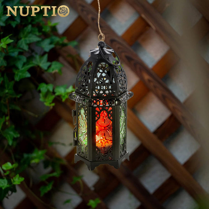 Nuptio 2 Stücke Metall Teelichthalter Kleine Grösse Hochzeit Mittelstücke Bunte Glas Hängende Latern