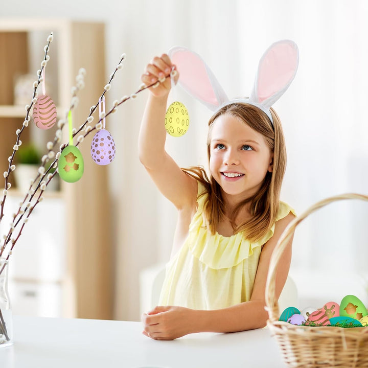 42x Ostereier zum Aufhängen, Bunte Ostereier Plastik, Osterdeko für Draussen,Easter Egg(6 cm * 4 cm)