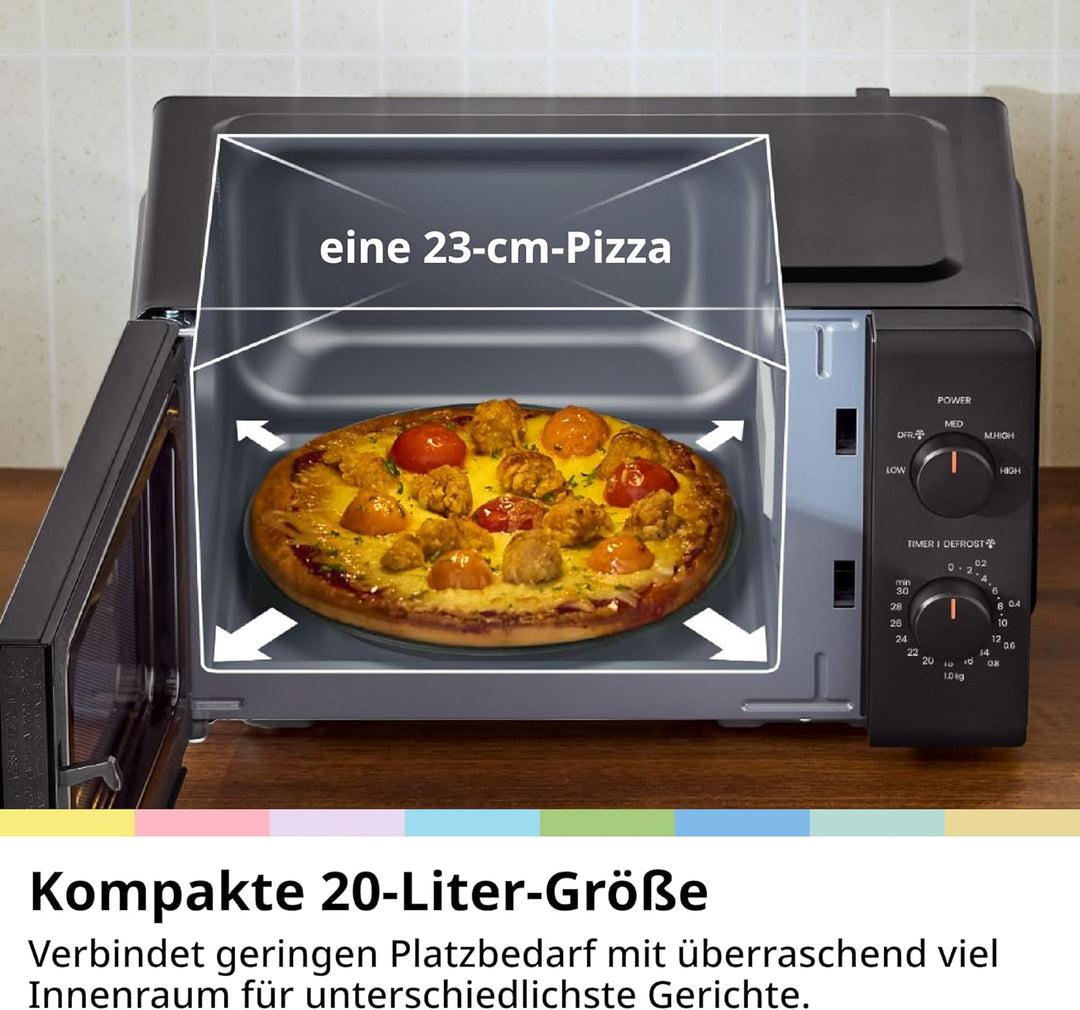 Comfee CMO-MP012ND(BK) Mikrowelle, 20L kompakt in Schwarz, 700W Mikrowelle klein mit 5 Leistungsstuf