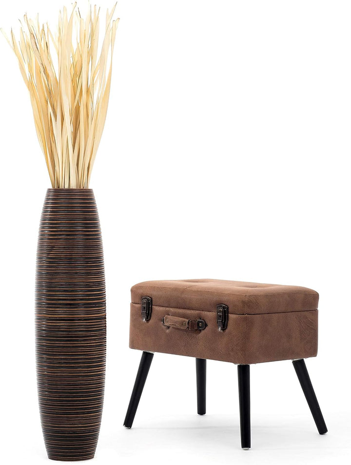 Leewadee Grosse Bodenvase für Dekozweige hohe Standvase Design Holzvase, Holz, 70 cm, Braun 70 cm Br