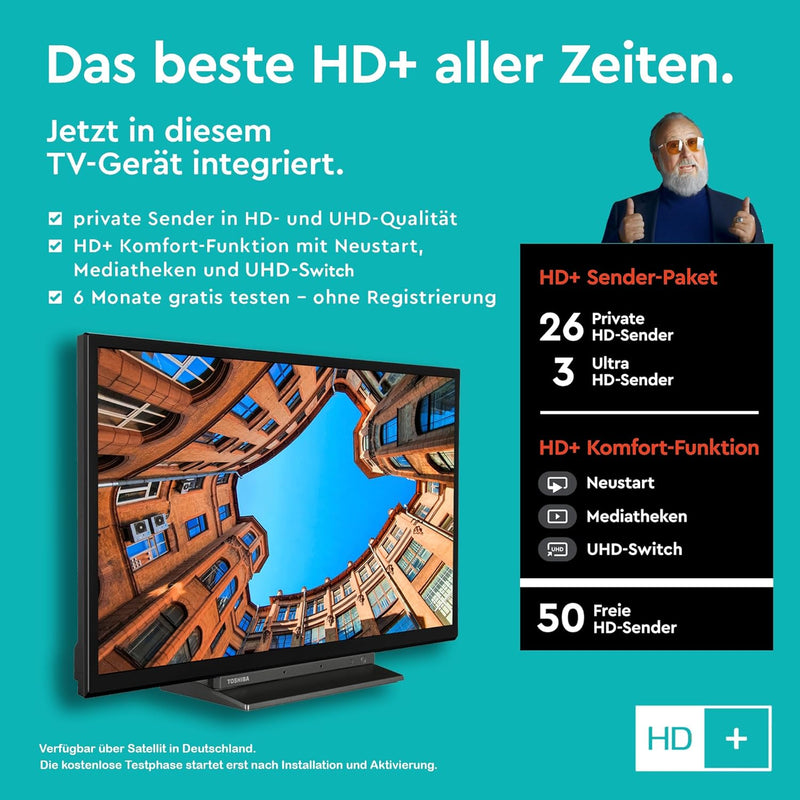 Toshiba 32LK3C63DAW 32 Zoll Fernseher/Smart TV (Full HD, HDR, Alexa Built-In, Triple-Tuner, Bluetoot
