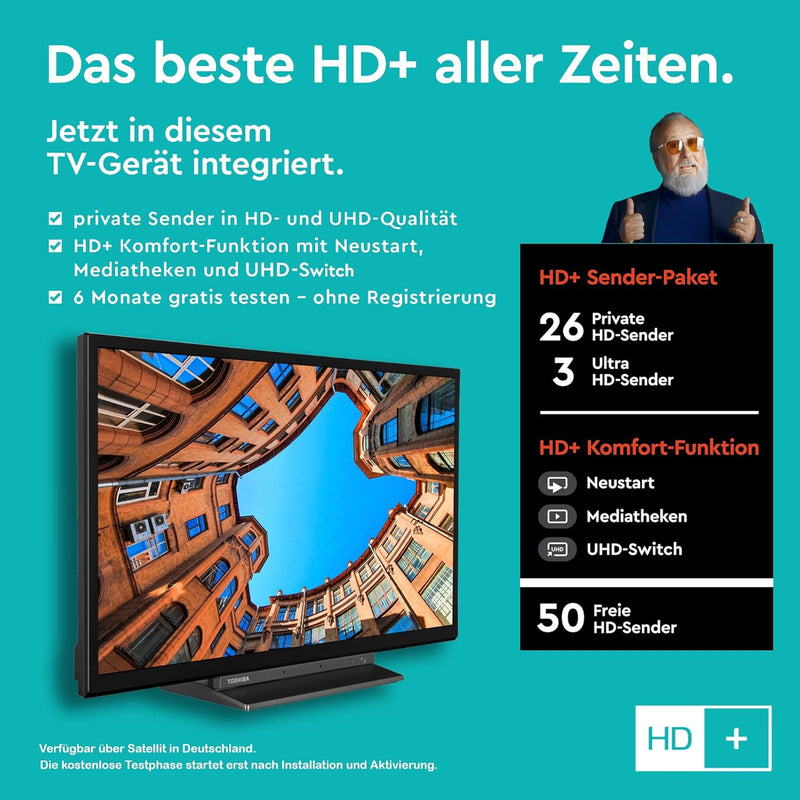 Toshiba 24WK3C63DAW 24 Zoll Fernseher/Smart TV (HD Ready, HDR, Alexa Built-In, Triple-Tuner, Bluetoo