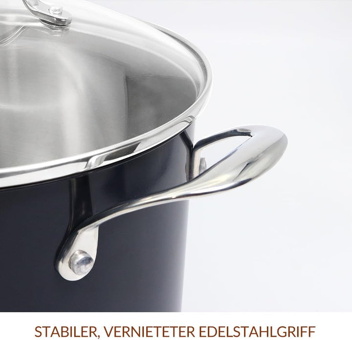 HOMICHEF Marinegrau, nickelfreier Suppentopf aus Edelstahl, 6,6 L, mit Glasdeckel (ungiftige Antihaf