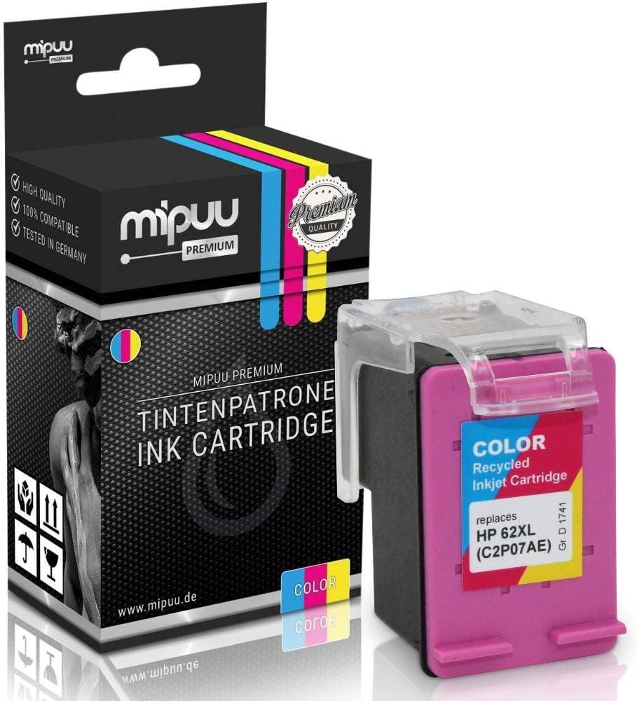 Mipuu 2 Tinten kompatibel für HP 62XL C2P05AE C2P07AE Black Color für HP Envy 5540 5544 5640 5660 76