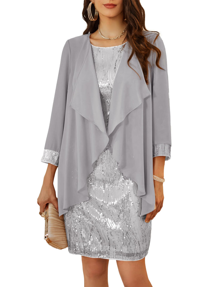 GRACE KARIN Damen Ärmelloses Rundhals Pailletten Cami Kleid Elegant Zweiteiler Tüll Cardigan Abendkl