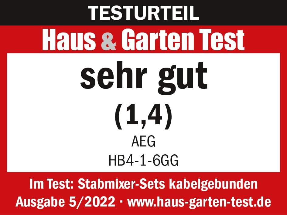 AEG HB4-1-6GG Stabmixer / 2 Edelstahl-Klingen / inkl. umfangreiches Zubehör / BPA-frei / 2 Geschwind