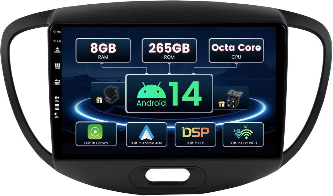 SXAUTO ¦ 8G+256G ¦ Android 12 IPS Autoradio für Hyundai I10 (2007-2013) - Eingebaut Carplay/Android