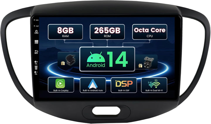 SXAUTO ¦ 8G+256G ¦ Android 12 IPS Autoradio für Hyundai I10 (2007-2013) - Eingebaut Carplay/Android