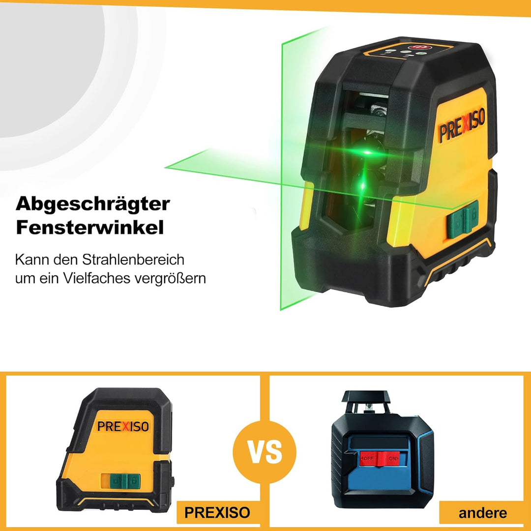 PREXISO Kreuzlinienlaser mit Stativ Grün 30m, Selbstnivellierend Linienlaser mit Dualem Lasermodul,
