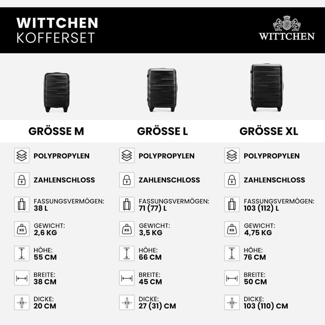 WITTCHEN ARCO Line | Reisegepäck-Set Leichtes Gepäck | Polypropylen TSA-Schloss Teleskopgriff 4 Lenk