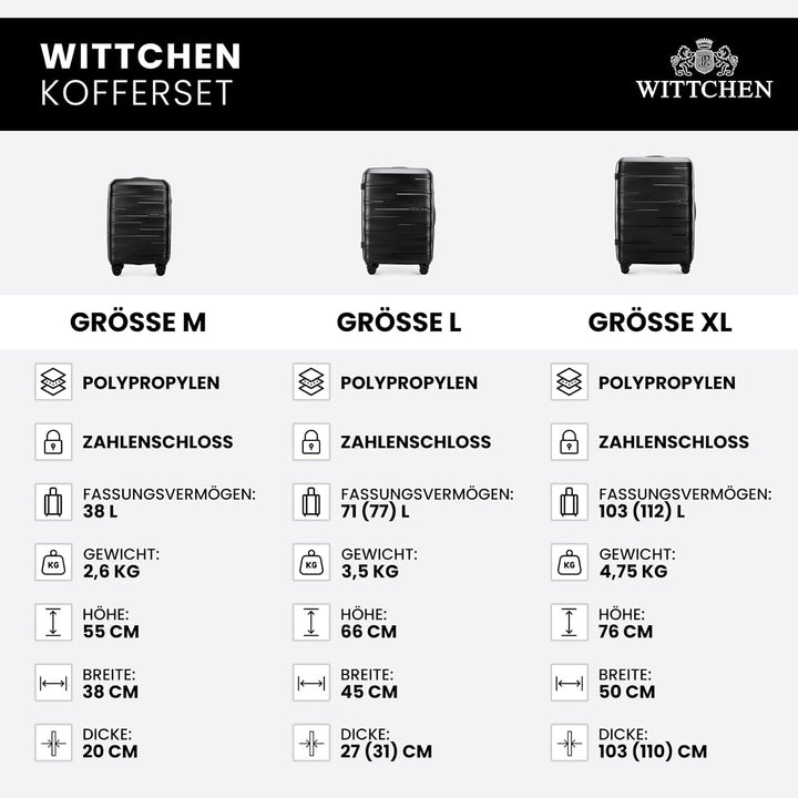 WITTCHEN ARCO Line | Reisegepäck-Set Leichtes Gepäck | Polypropylen TSA-Schloss Teleskopgriff 4 Lenk