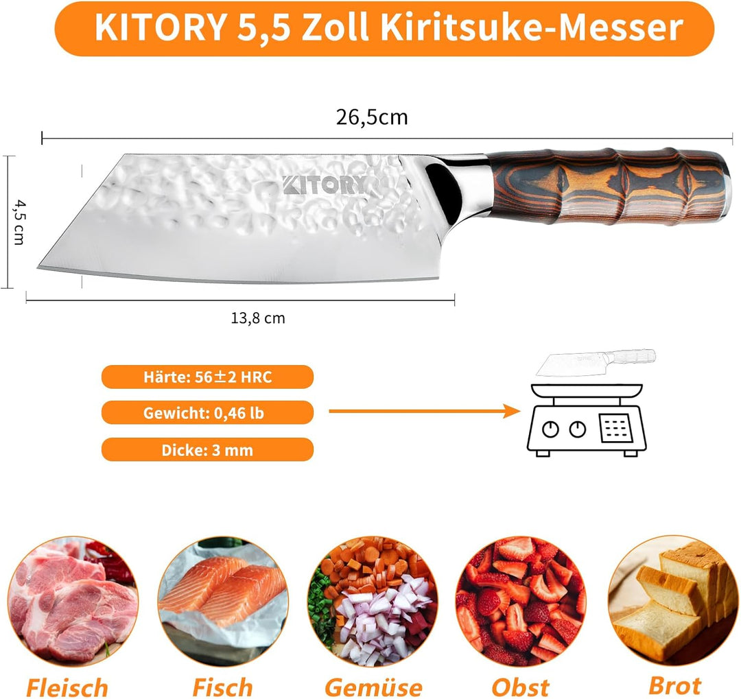 Kitory Kiritsuke Kochmesser 14 cm, Kleines Japanisches Küchenmesser, HC-Edelstahl (deutscher Stahl),