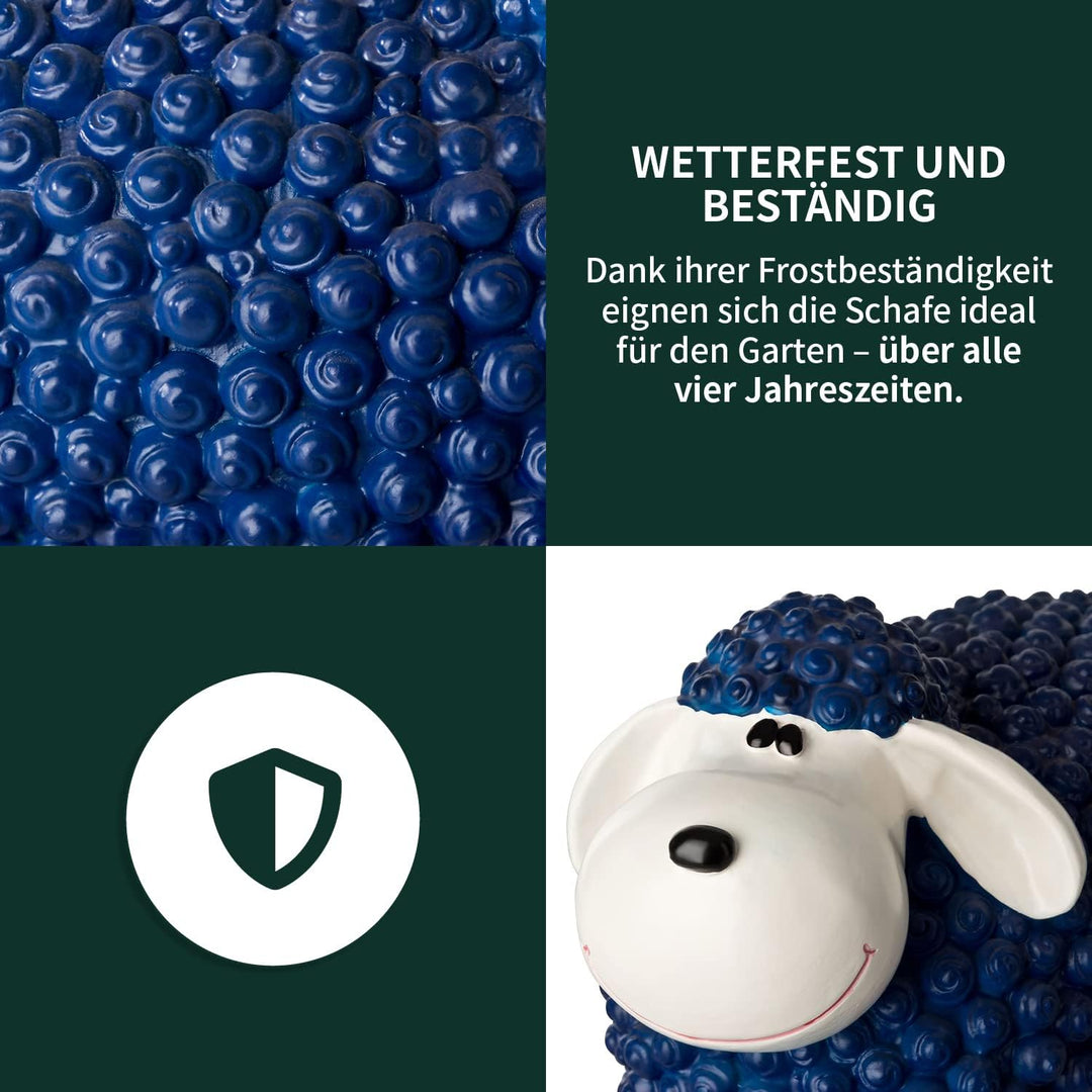 VERDOBA Mini Deko Schaf für den Garten, wetterfest - blaues Deko-Schaf Molly - Gartenfigur Schafe Ga