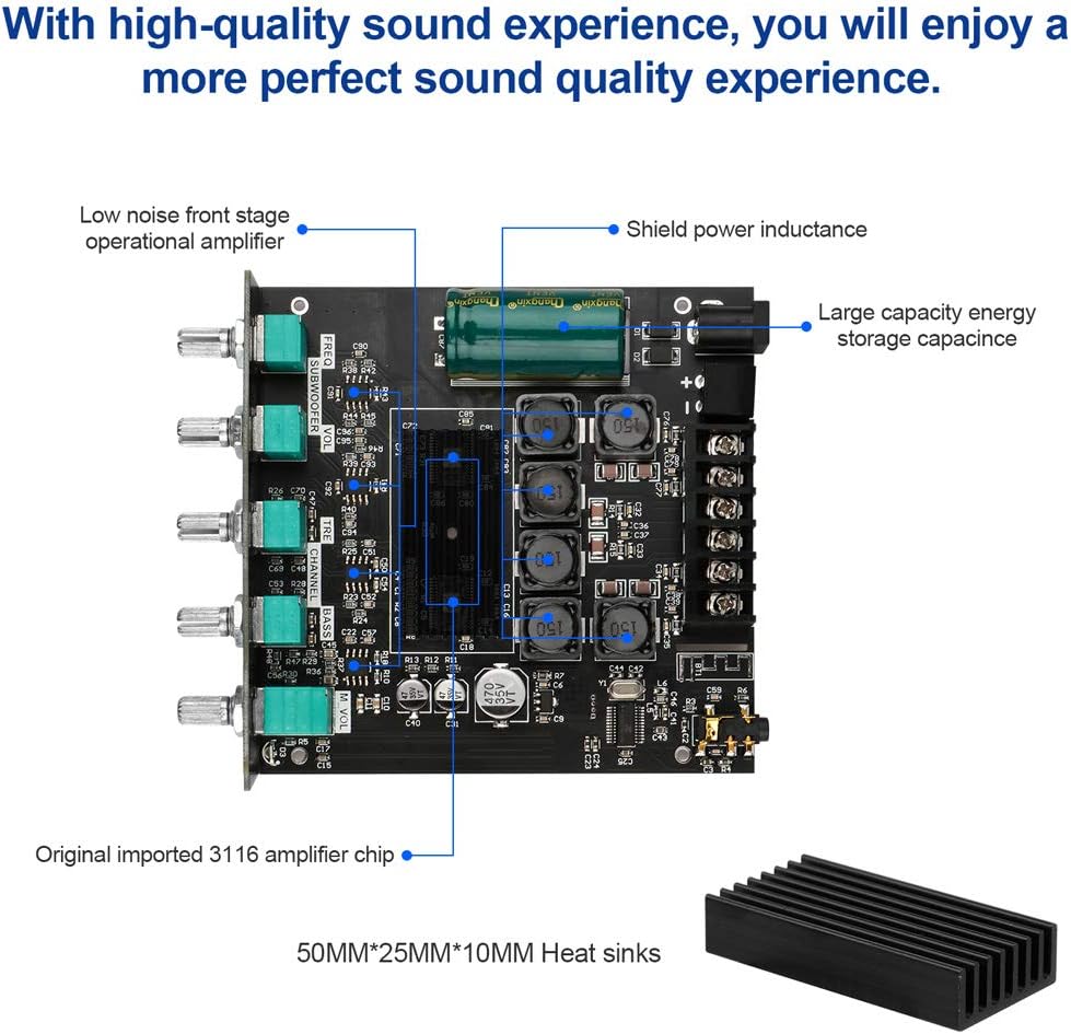 HiFi-Verstärker TB21 Mini Bluetooth5.0 Verstärker Modul 2.1 Kanal Stereo Audio Amplifier Board 50WX2