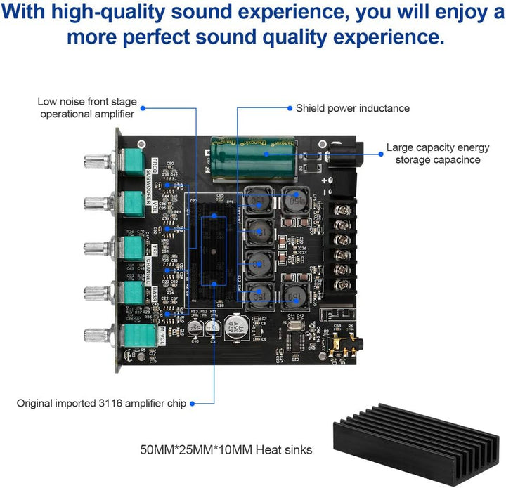 HiFi-Verstärker TB21 Mini Bluetooth5.0 Verstärker Modul 2.1 Kanal Stereo Audio Amplifier Board 50WX2